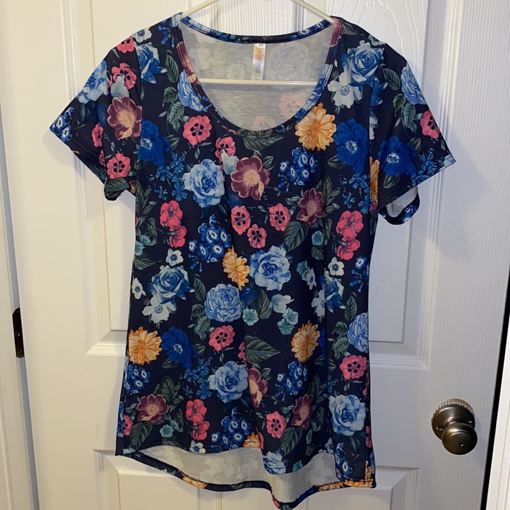 LulaRoe Classic Tee Navy Blue Floral Print - S